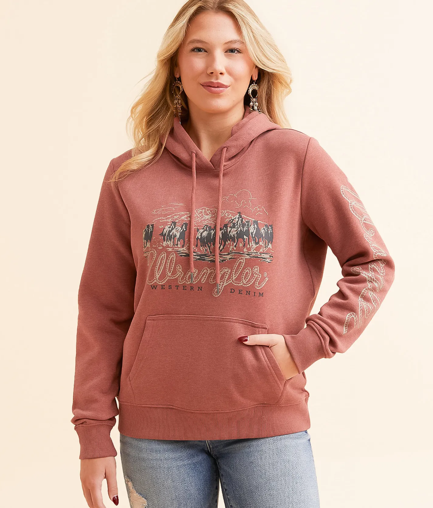 Wrangler® Western Hooded Sweatshirt Cowhide Sale
