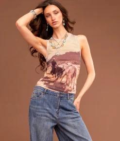 Sterling & Stitch Western Mesh Tank Top Multi Outlet