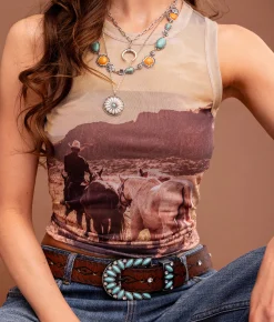 Sterling & Stitch Western Mesh Tank Top Multi Outlet