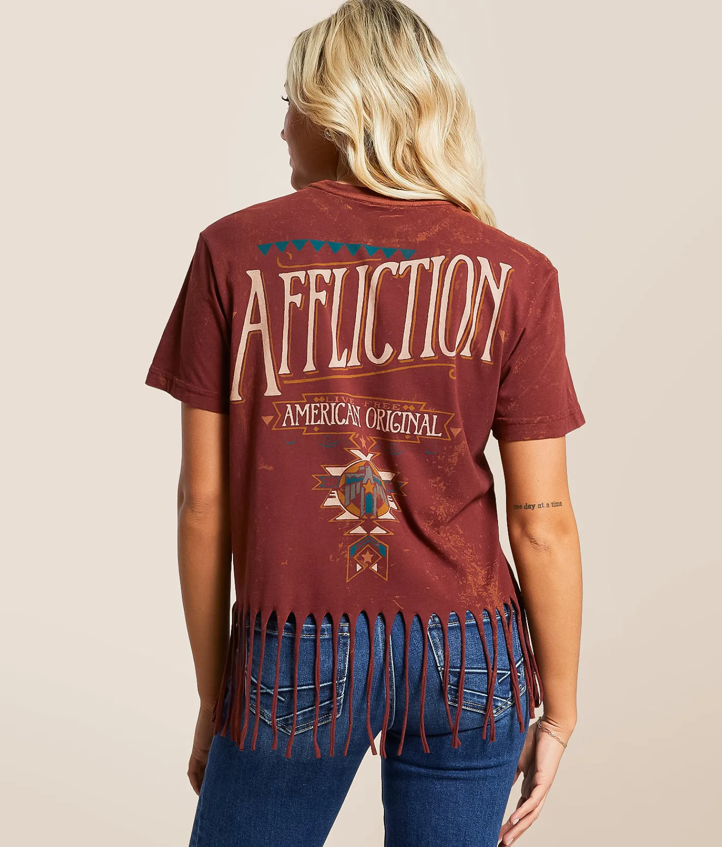 Affliction Western Original Fringe T-Shirt Oxblood Red Sale