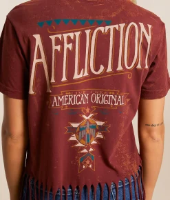 Affliction Western Original Fringe T-Shirt Oxblood Red Sale