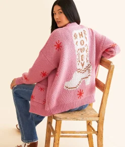 Tops | Bailey Rose Western Oversized Cardigan Sweater Pink