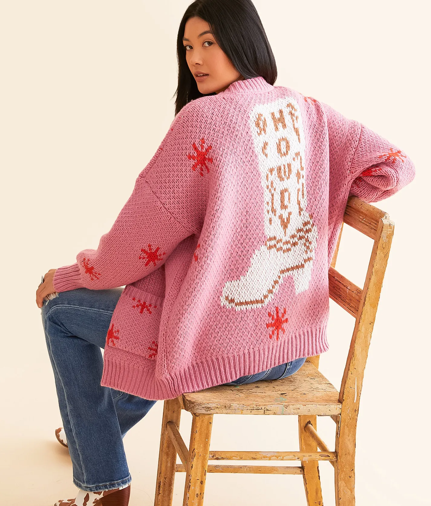 Tops | Bailey Rose Western Oversized Cardigan Sweater Pink