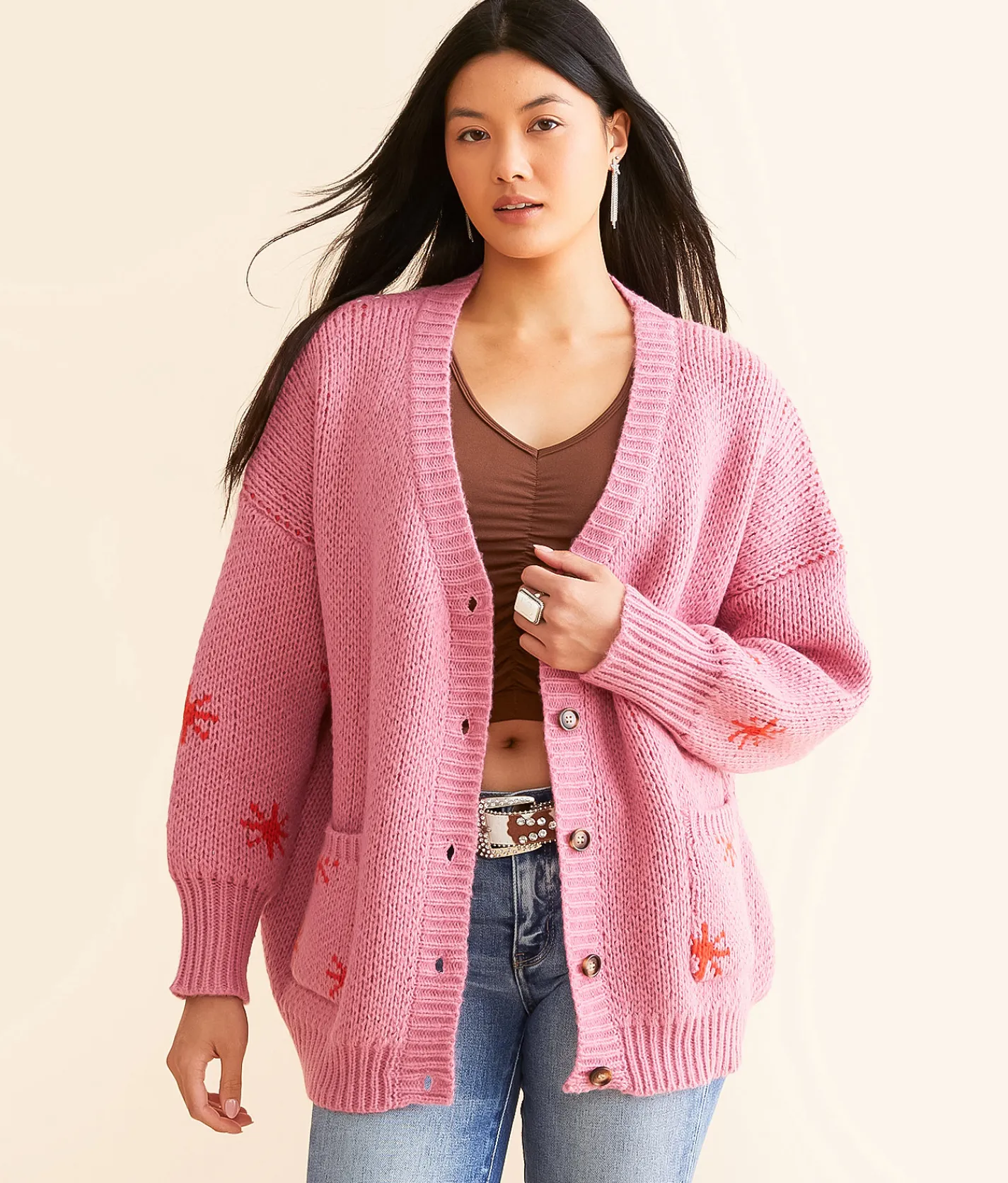 Tops | Bailey Rose Western Oversized Cardigan Sweater Pink