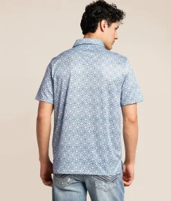 Panhandle Slim Western Performance Stretch Polo Blue Discount