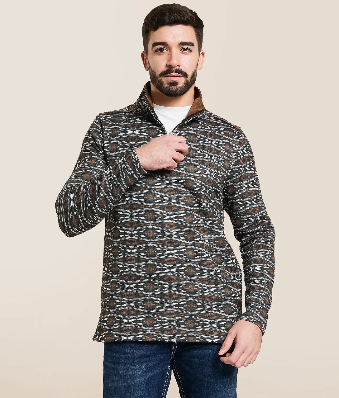 Gentry County Western Quarter Zip Pullover Chocolate Chip Hot