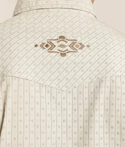 Gentry County Western Striped Athletic Shirt Cream Brown Clearance
