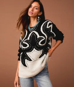 Tops | Sterling & Stitch Western Sweater Black Cream