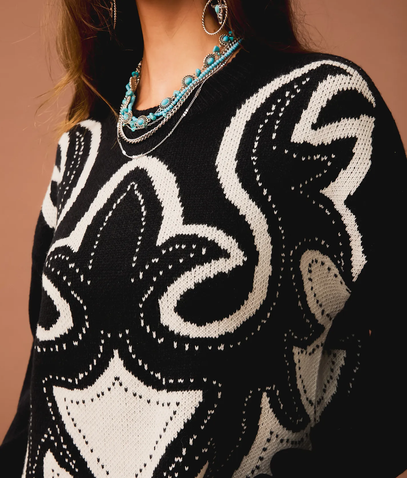 Tops | Sterling & Stitch Western Sweater Black Cream