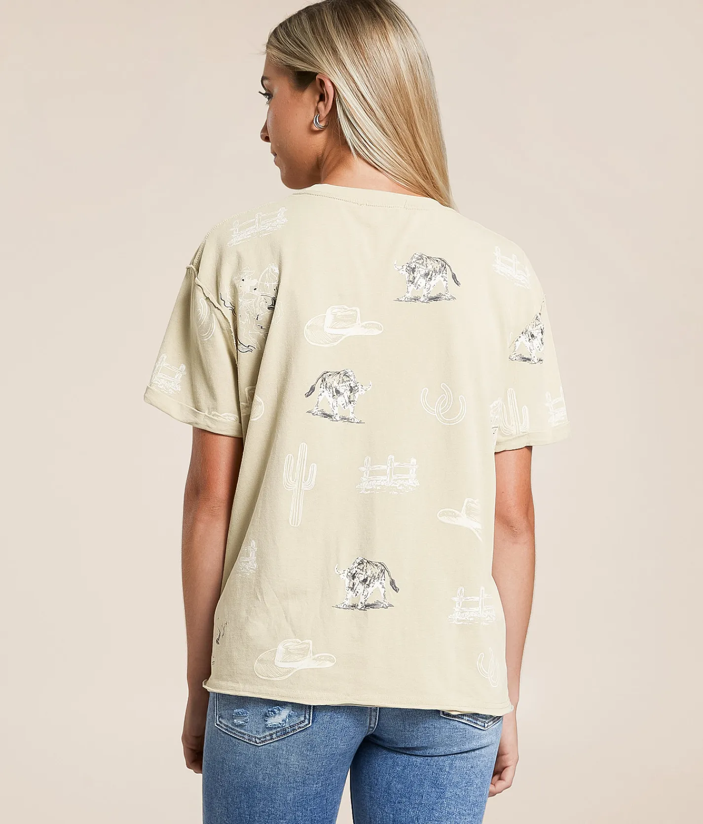 Blue B Western T-Shirt Beige Multi Sale