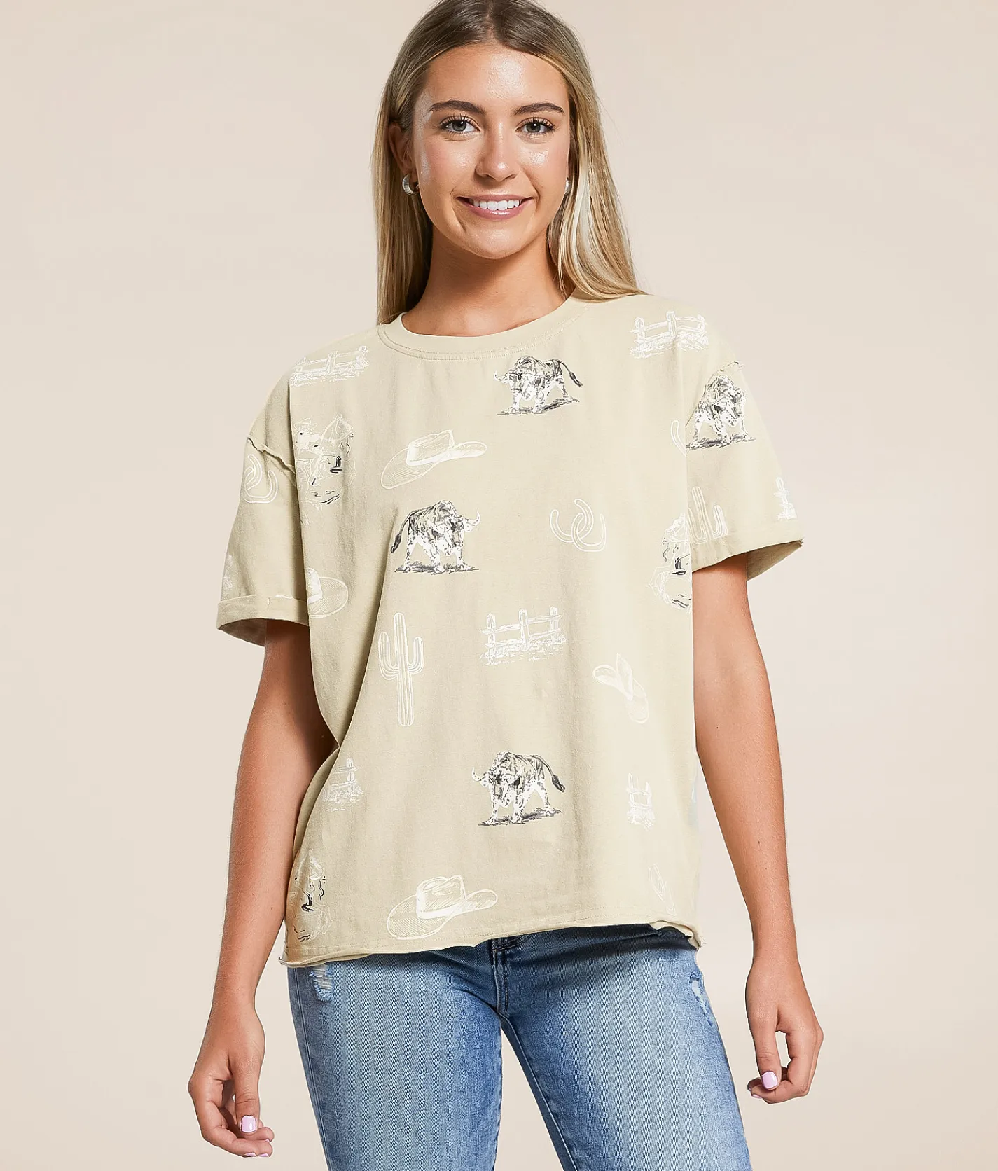 Blue B Western T-Shirt Beige Multi Sale