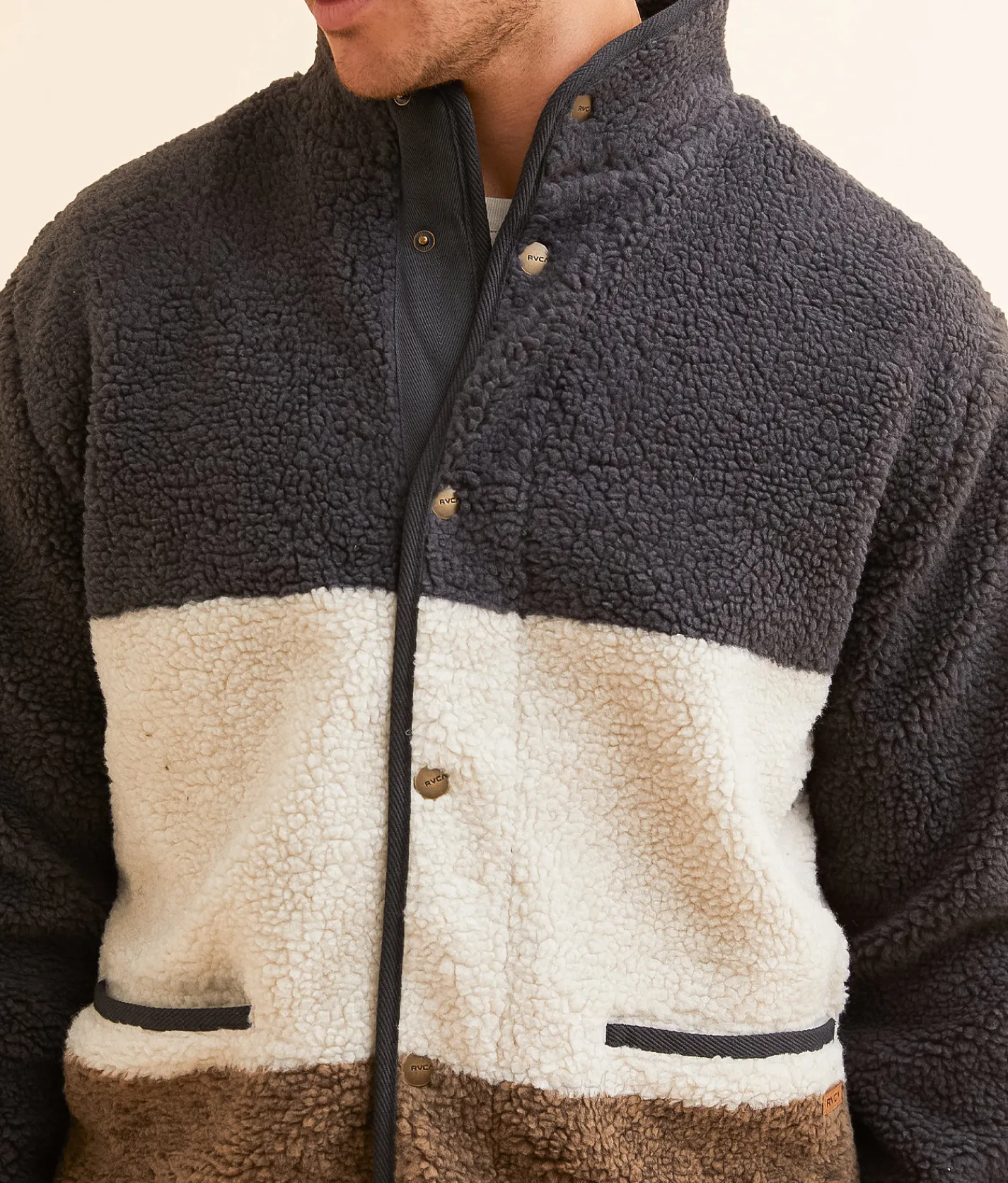 RVCA Westwood Sherpa Shacket Dark Khaki