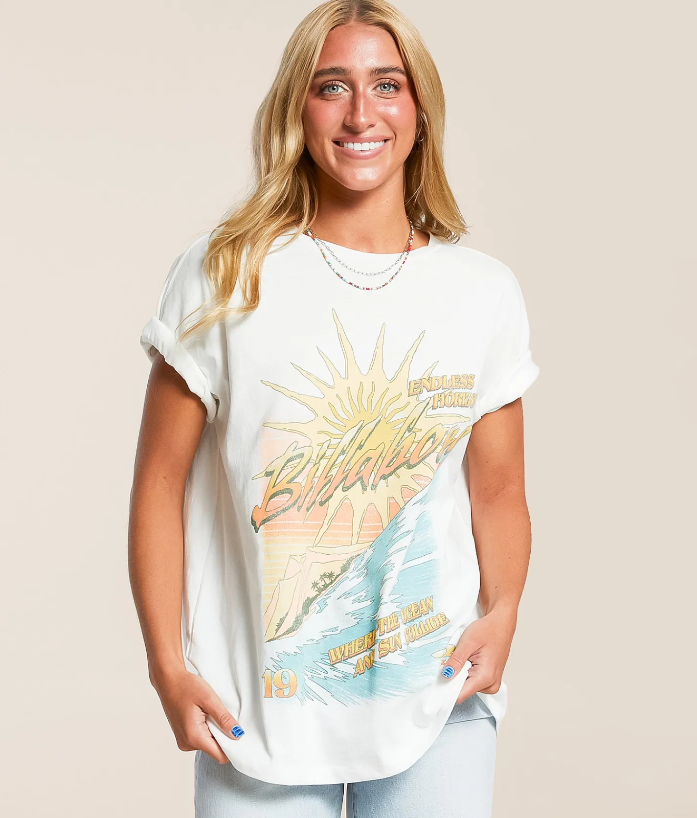 Tops | Billabong Where Suns Collide Oversized T-Shirt Salt Crystal