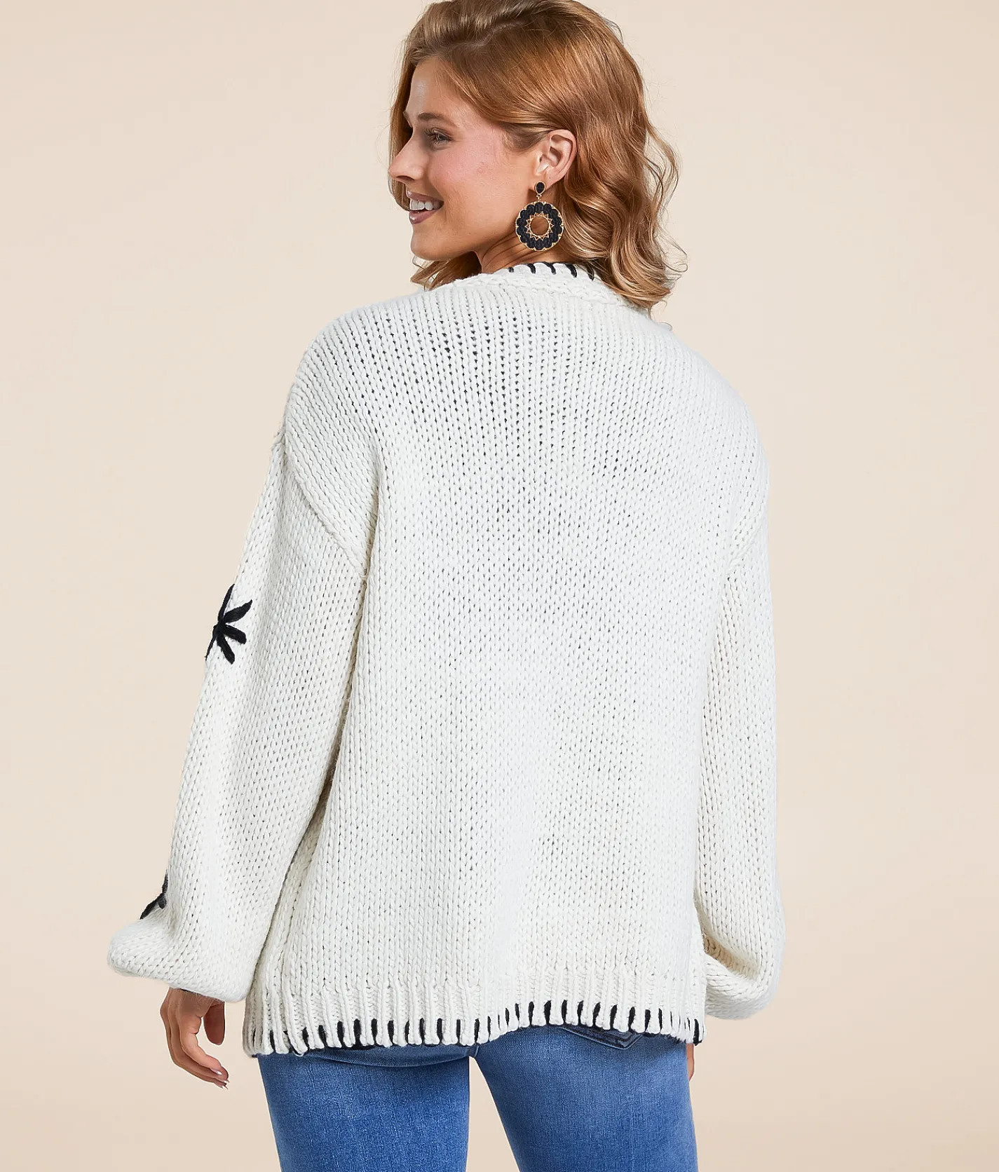 Tops | Main Strip Whipstitch Cardigan Sweater Black Cream