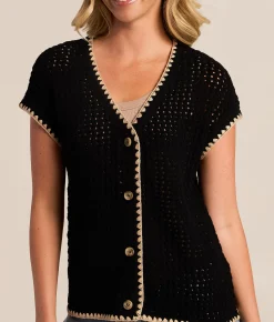 Tops | Blu Pepper Whipstitch Cardigan Sweater Black