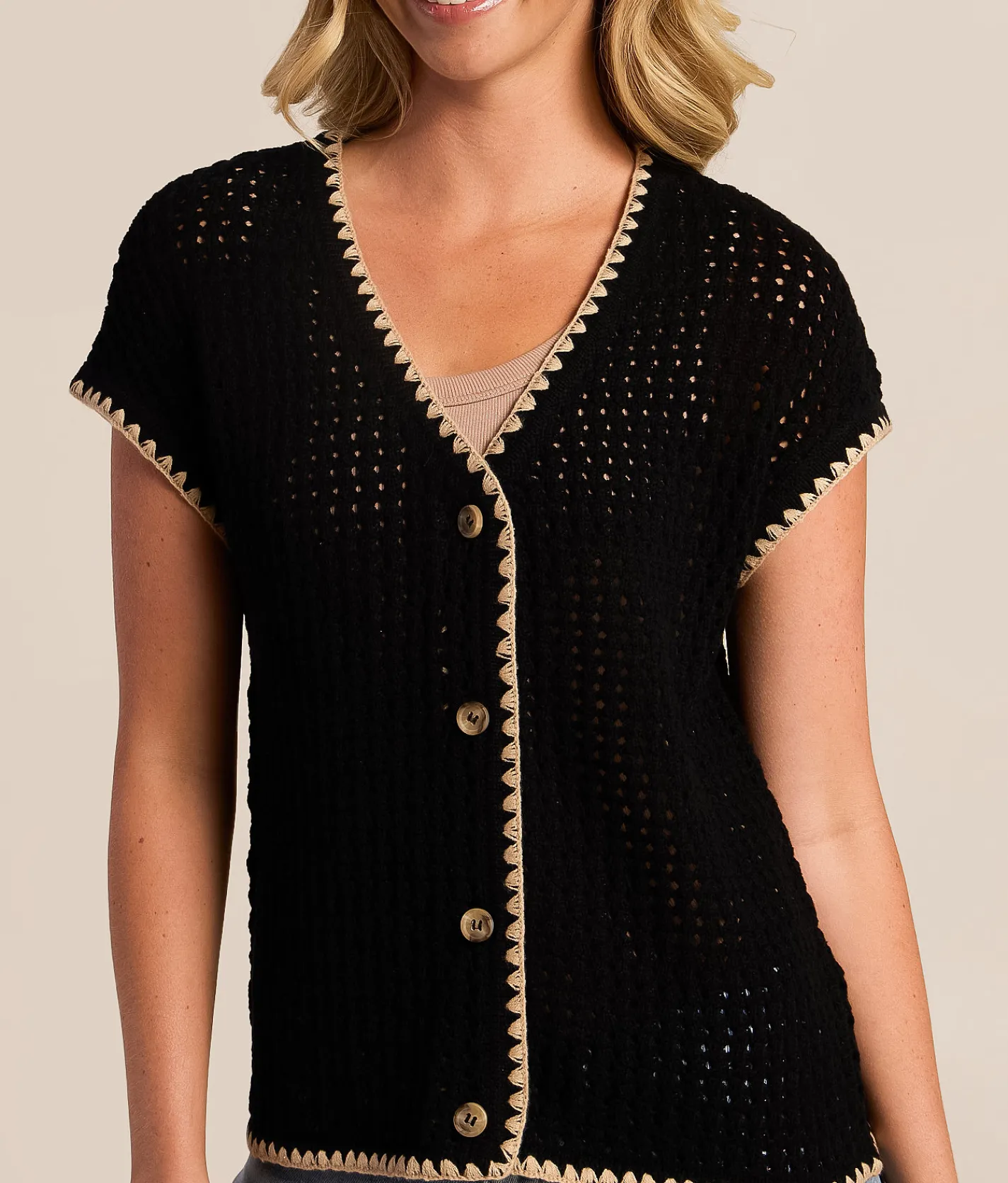 Tops | Blu Pepper Whipstitch Cardigan Sweater Black