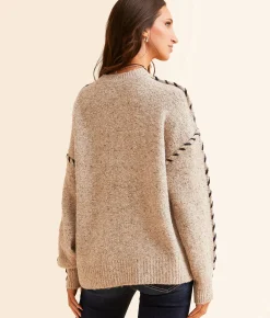 Tops | BKE Whipstitch Oversized Sweater White