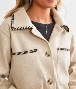 BKE Whipstitch Shacket Beige Sale