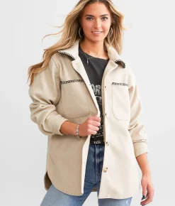 BKE Whipstitch Shacket Beige Sale