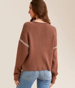 Tops | BKE Whipstitch Sweater Hazelnut