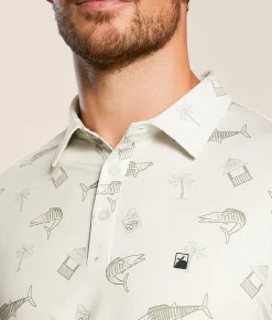 Flomotion Whiskey Wahoo Performance Polo Cream Outlet