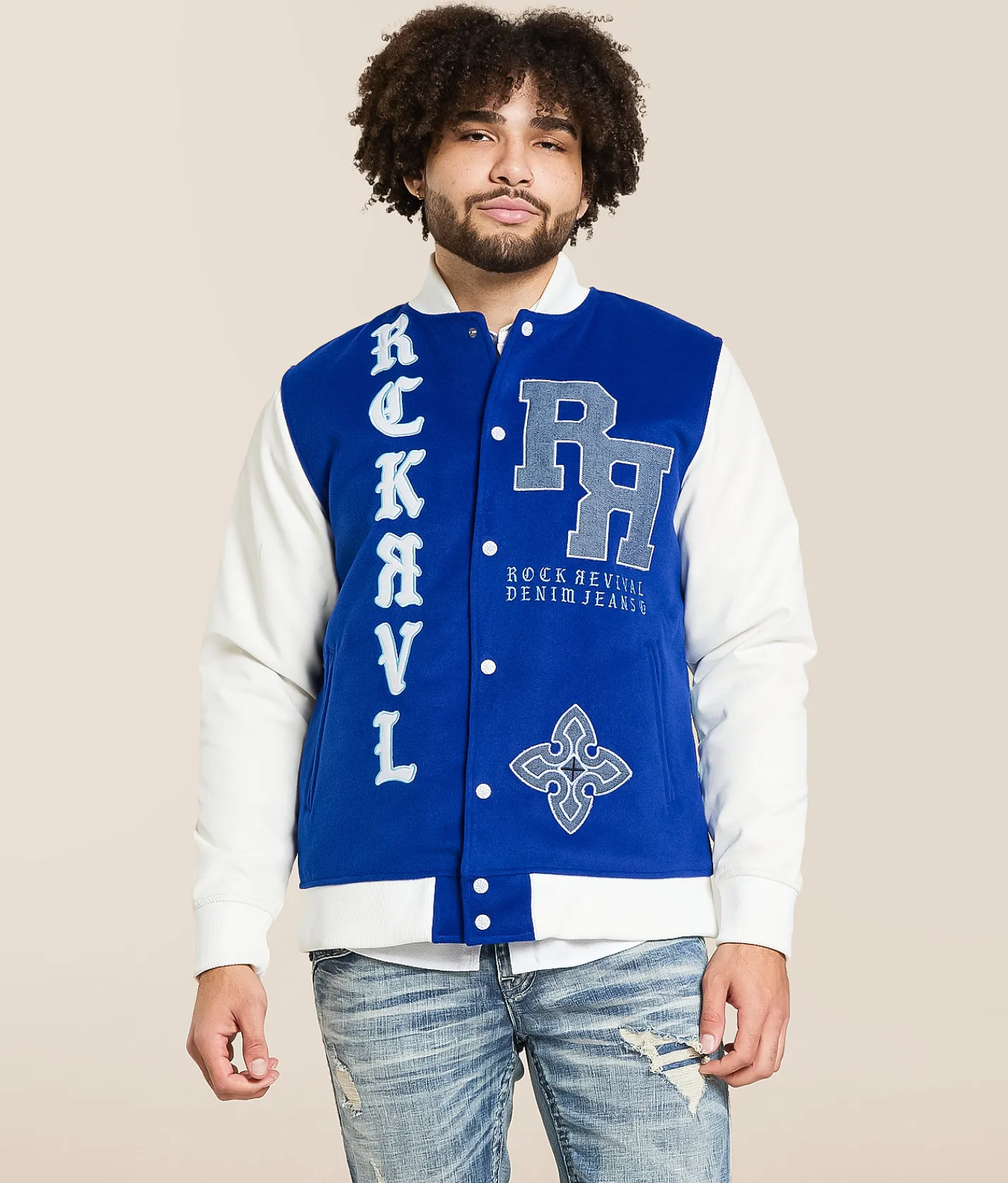 Tops|Coats & Jackets | Rock Revival White & Blue Varsity Jacket White Blue
