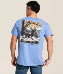 Tops|Graphic T-Shirts | Fieldstone White Tail Dusk T-Shirt Washed Denim