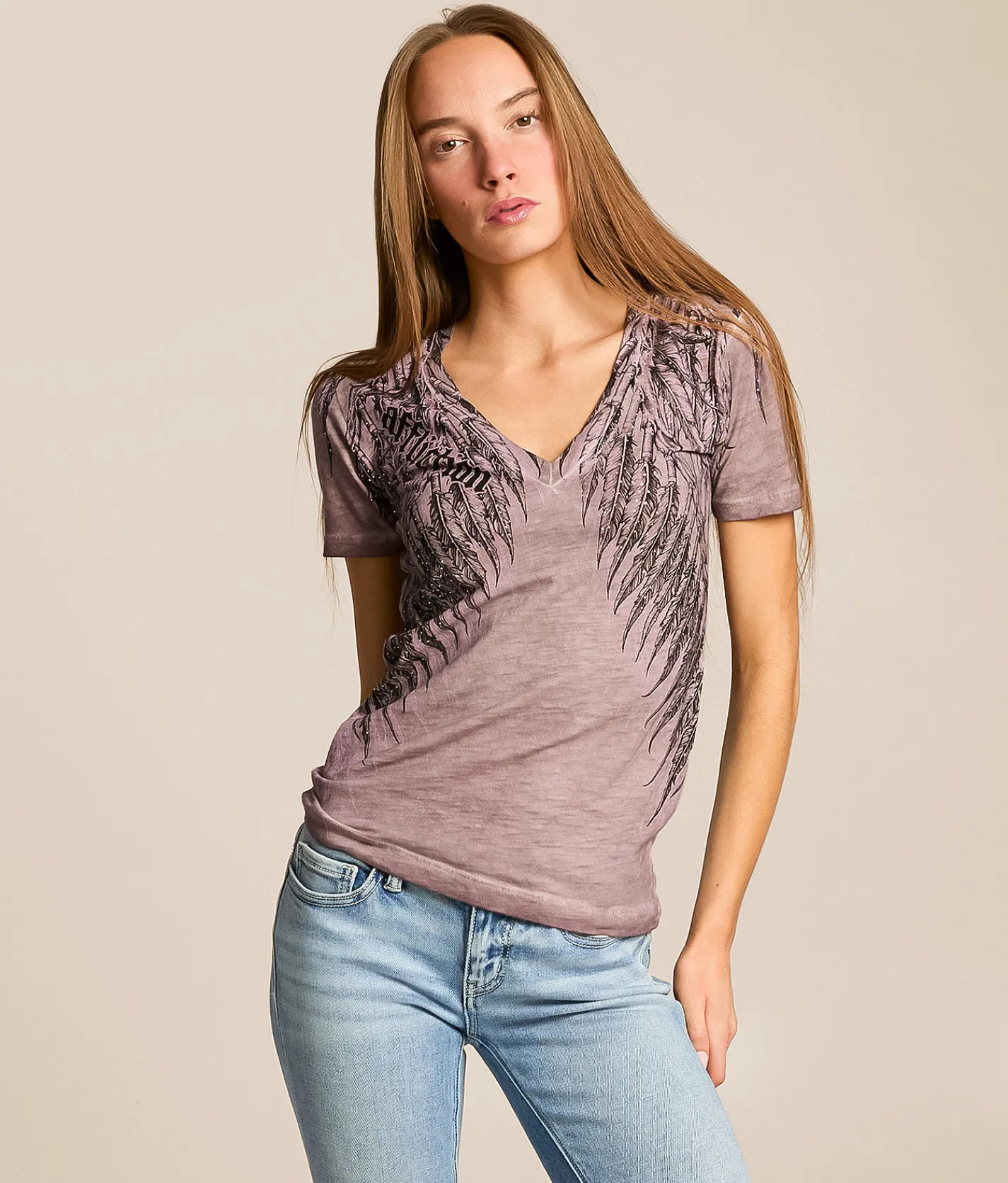 Affliction Wichitawa T-Shirt Dusty Rose Oil Stain Discount