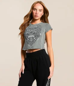 Tops | Affliction Widowmaker Baby Cropped T-Shirt Gravel Grey