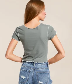 Tops | Affliction Widowmaker Baby Cropped T-Shirt Gravel Grey