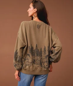 Tops | Sterling & Stitch Wild Horses Oversized Pullover Coca Mocha