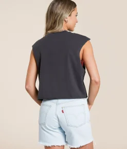 Tops | Modish Rebel Wild Rose Muscle Tank Top Charcoal Grey