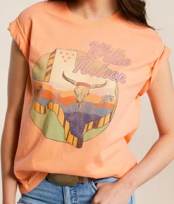 Life Clothing Willie Nelson Texas Oversized Band T-Shirt Coral Reef Best