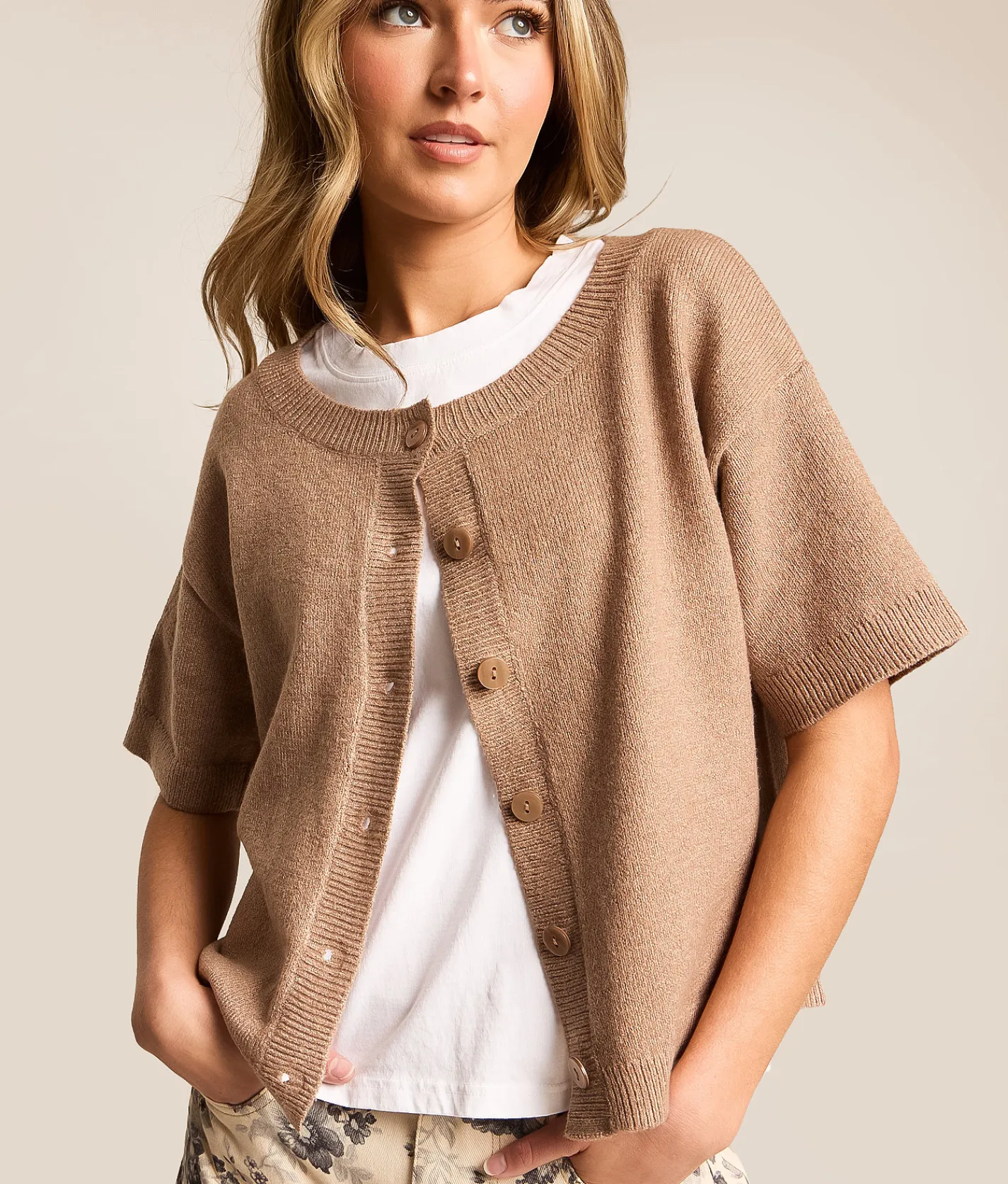 Willow & Root Willow & Root Marled Cardigan Sweater Coral Blush Best