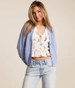 Willow & Root Willow & Root Open Weave Cardigan Sweater Blue Heron Hot