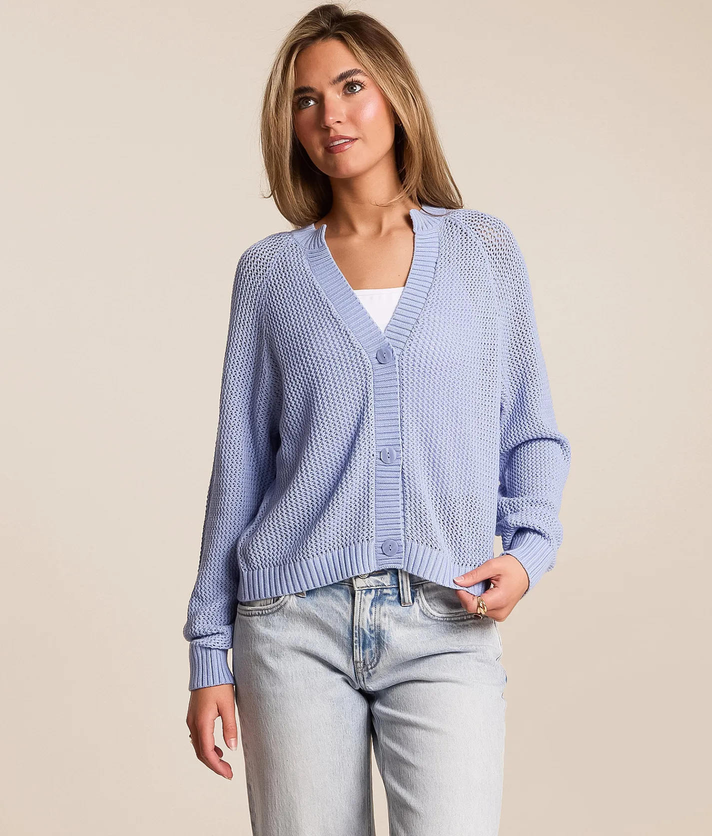 Willow & Root Willow & Root Open Weave Cardigan Sweater Blue Heron Hot