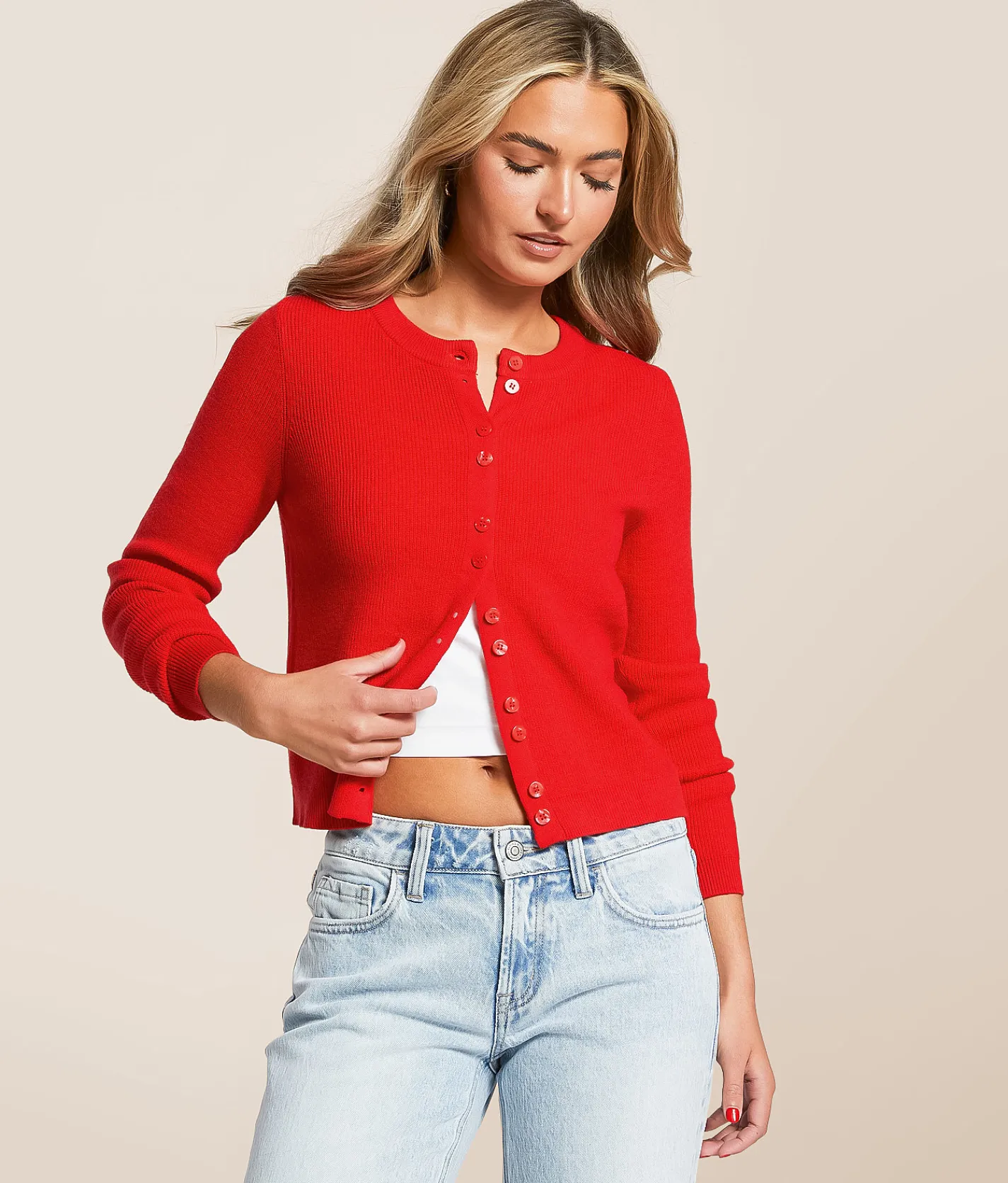 Willow & Root Willow & Root Ribbed Cardigan Sweater High Risk Red Best