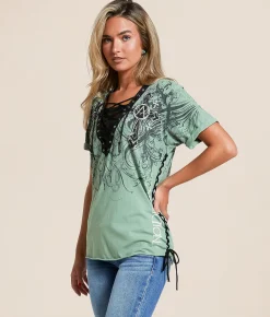Tops | Affliction Winged Dagger T-Shirt Pale Green Reactive