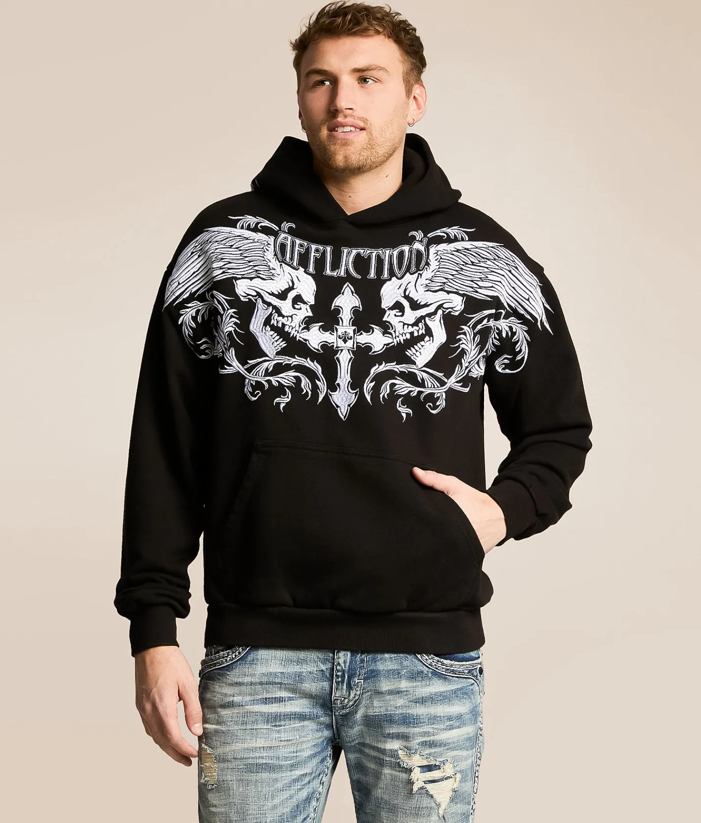 Tops | Affliction Winged Up Hooded Sweatshirt Black
