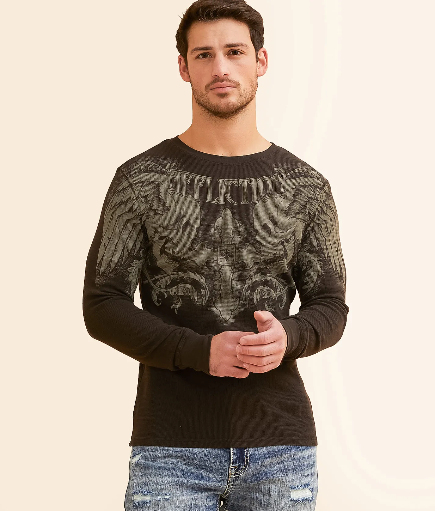 Affliction Winged Up Thermal Black New