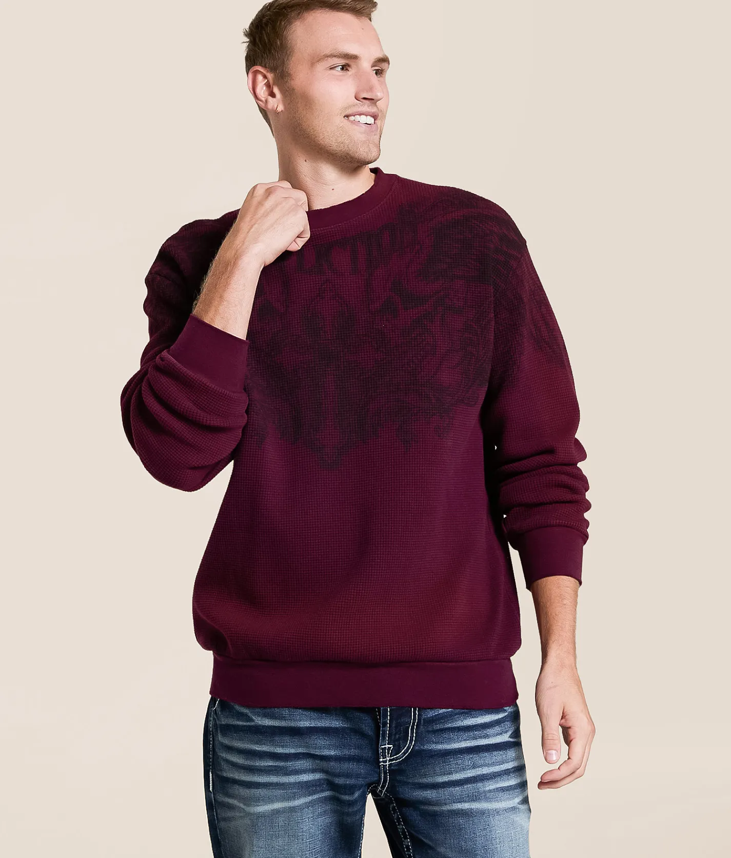 Tops | Affliction Winged Up Thermal Pullover Burgundy