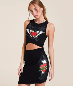 Ed Hardy Wings Cut-Out Mini Dress Black Discount