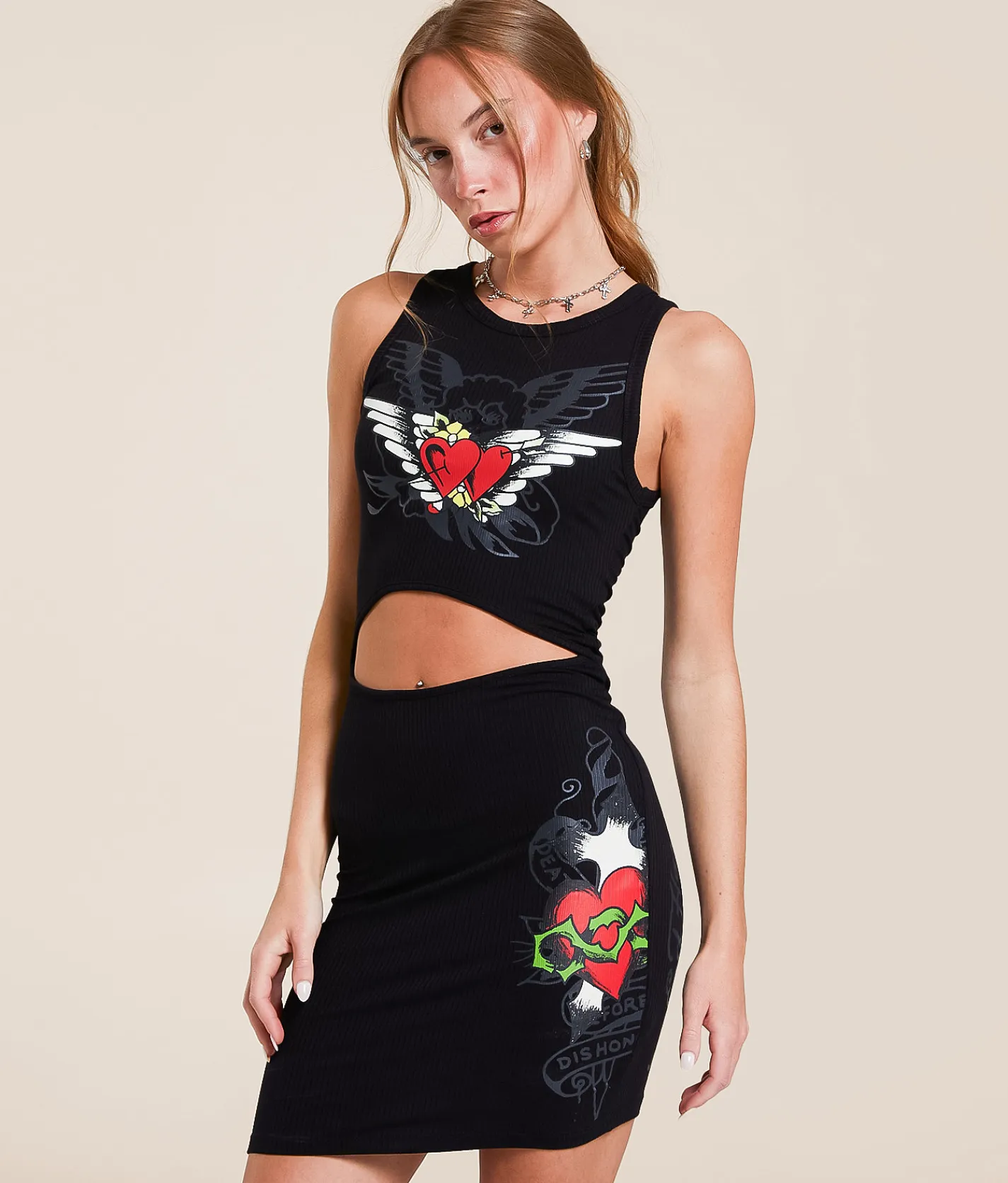 Ed Hardy Wings Cut-Out Mini Dress Black Discount