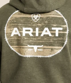 Tops | Ariat Wooden Barb Seal Hooded Sweatshirt Olive Heather