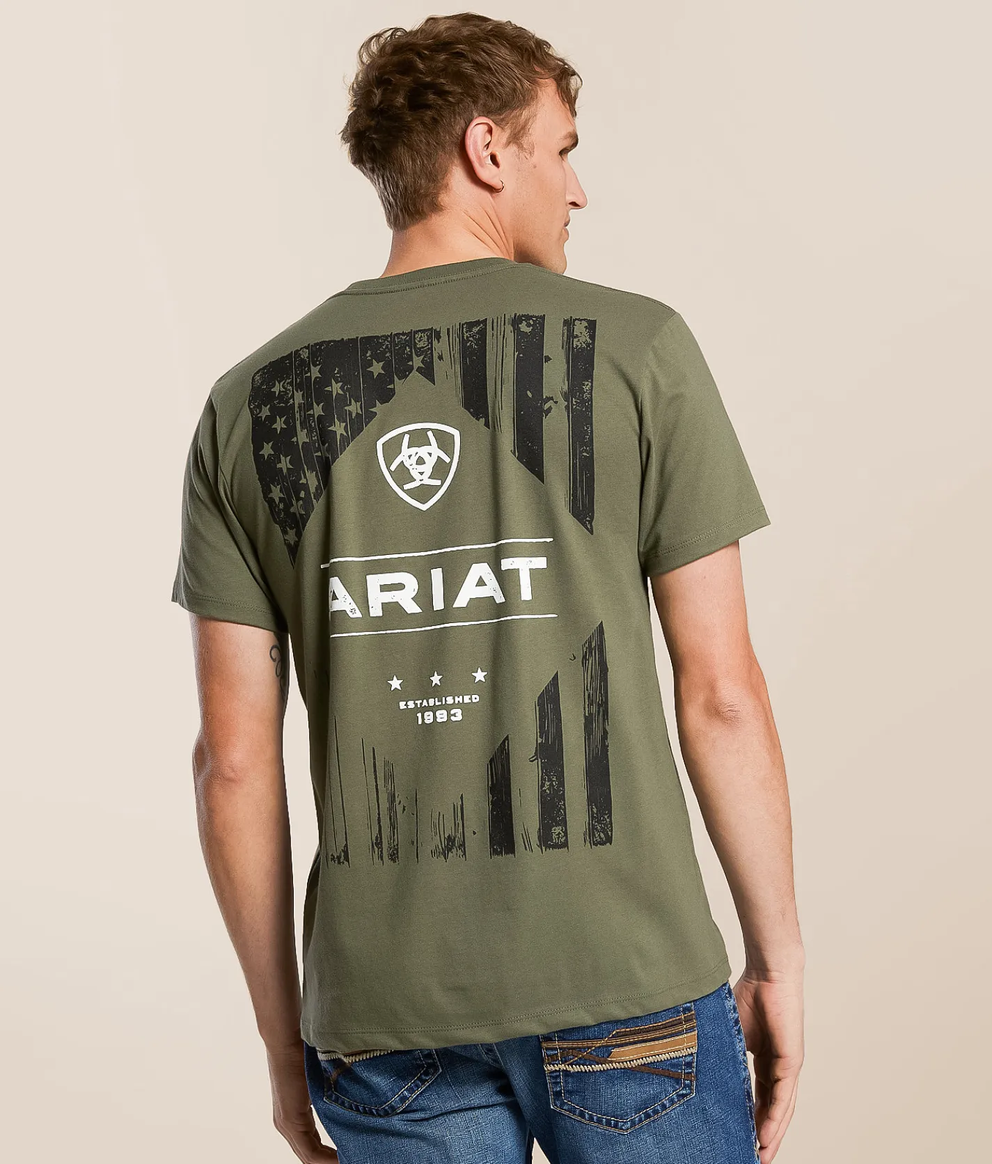 Ariat Wooden Diamond Flag T-Shirt Surplus Green New