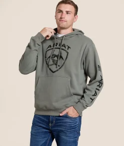 Tops | Ariat Woodish Shield Hooded Sweatshirt Castor Grey