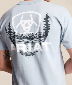Tops|Graphic T-Shirts | Ariat Woodland Lock T-Shirt Artic Blue Good Grey