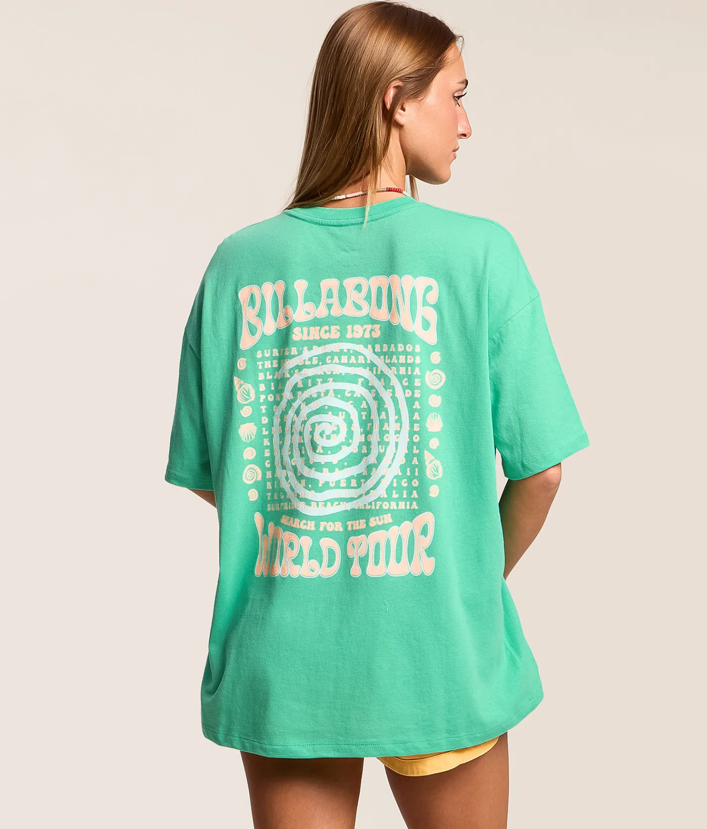 Tops | Billabong World Tour Oversized T-Shirt Green Tropics