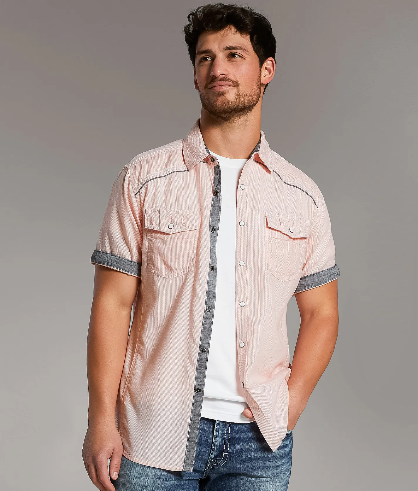 BKE Woven Athletic Shirt Coral Hot