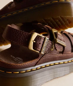 Dr. Martens Wrenlie Grizzly Leather Sandal Dark Brown Outlet